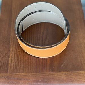 NWOT Hermes men’s belt strap camel and grey reversible grained leather sz 85